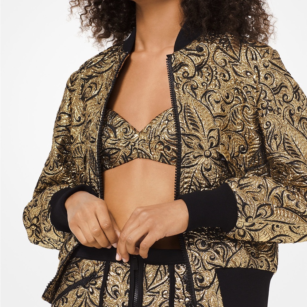 MICHAEL KORS COLLECTION Resort 19 size Small Floral Brocade Bomber Jacket Gold - Picture 3 of 16